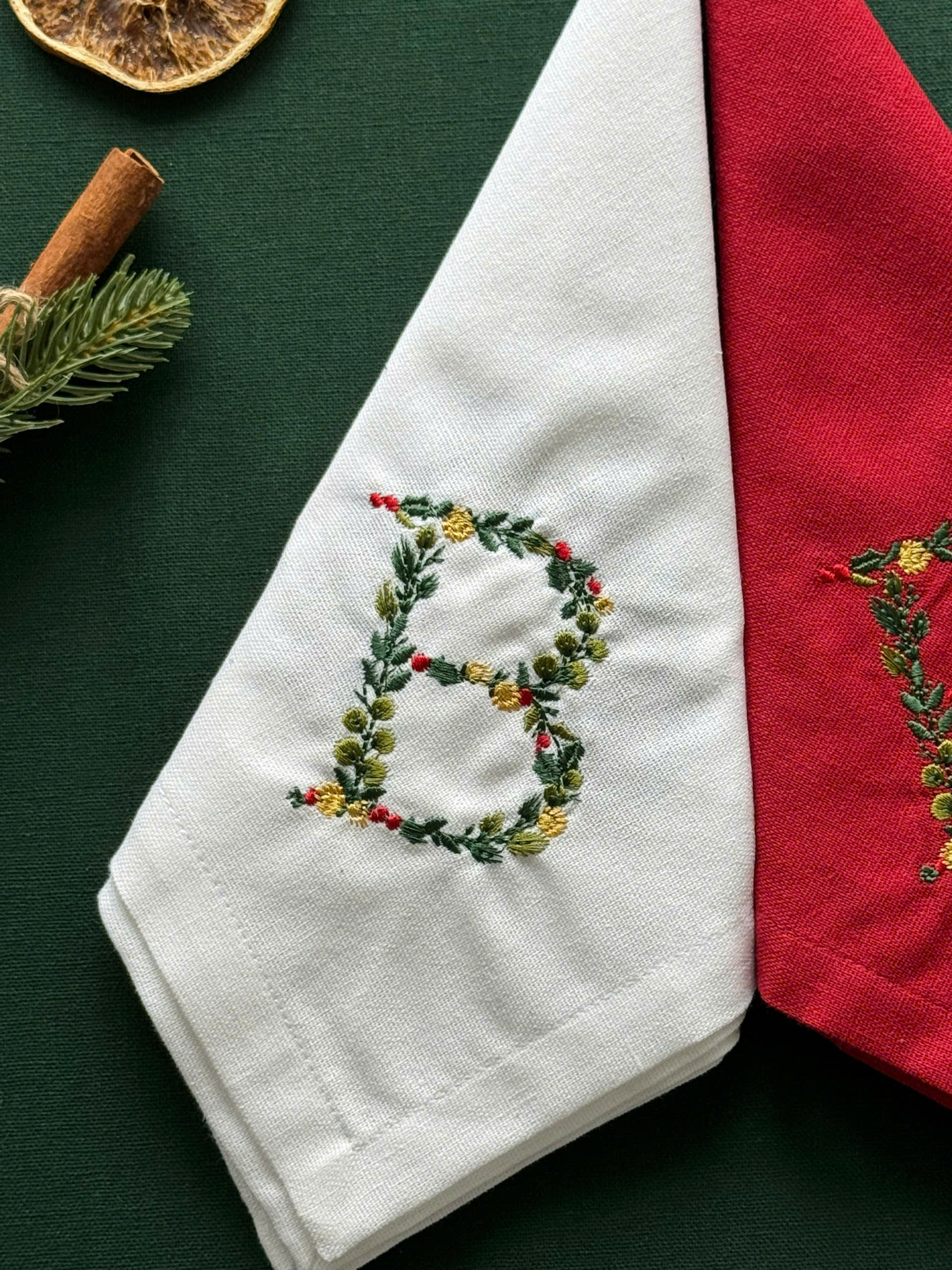 Christmas Initial Embroidered Napkin - Set of 4 - Customizable